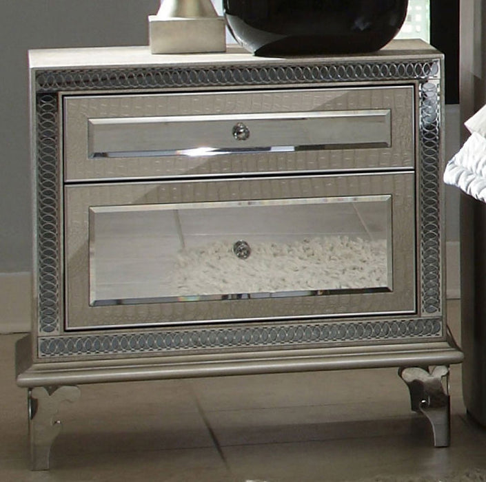 AICO Hollywood Swank Upholstered Nightstand in Crystal Croc - Bargain Furniture (Detroit, MI)