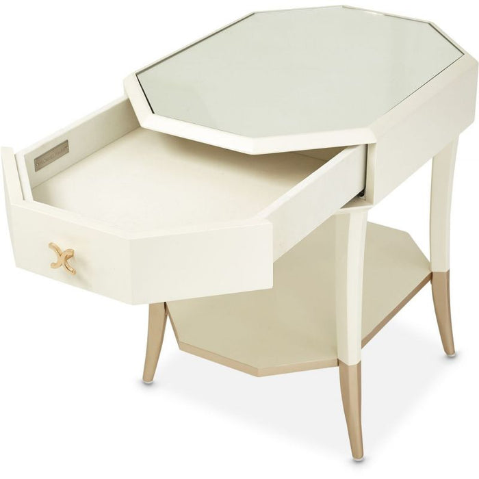 AICO La Rachelle Octagonal End Table w/ Drawer in Medium Champagne - Bargain Furniture (Detroit, MI)