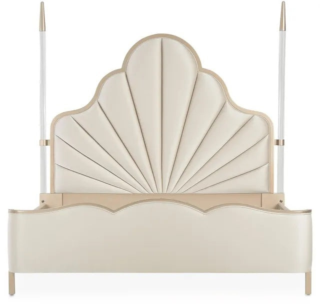 AICO Malibu Crest Queen Scalloped Poster Bed in Chardonnay - Bargain Furniture (Detroit, MI)