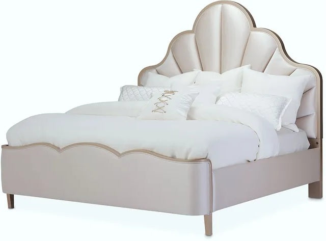 AICO Malibu Crest Queen Scalloped Panel Bed in Chardonnay - Bargain Furniture (Detroit, MI)