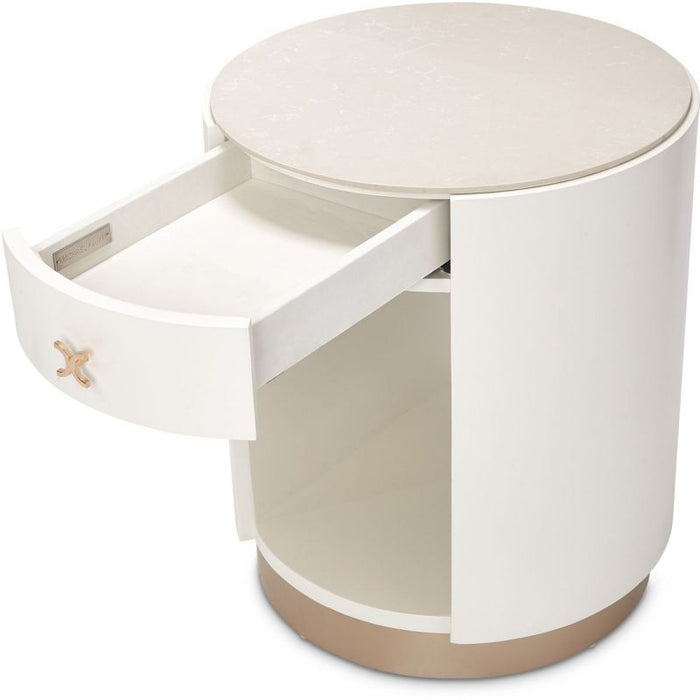 AICO La Rachelle Round End Table w/ Marble Top in Medium Champagne - Bargain Furniture (Detroit, MI)
