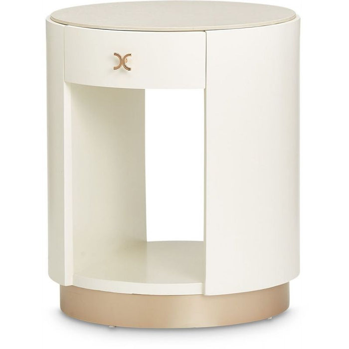 AICO La Rachelle Round End Table w/ Marble Top in Medium Champagne - Bargain Furniture (Detroit, MI)