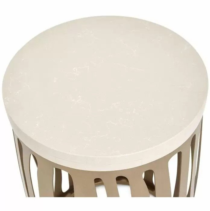 AICO La Rachelle Round Chair Side Table w/ Metal Base in Medium Champagne - Bargain Furniture (Detroit, MI)