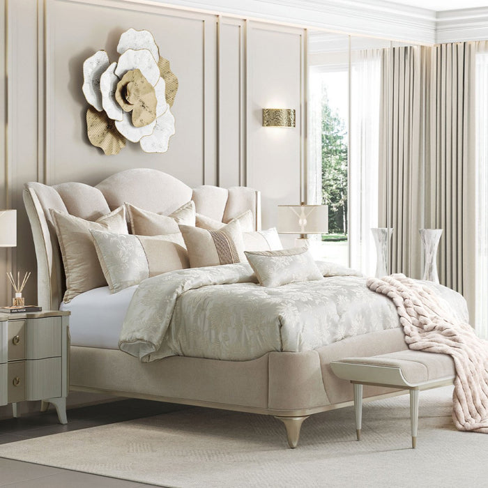 AICO Furniture La Marisia California King Upholstered Platform Bed in Creamy Pearl - Bargain Furniture (Detroit, MI)