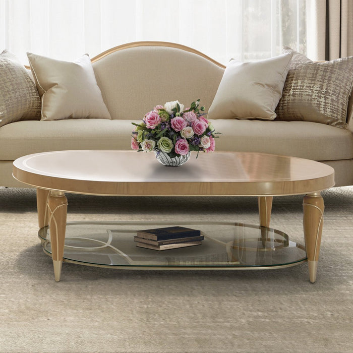 AICO Villa Cherie Oval Cocktail Table in Caramel - Bargain Furniture (Detroit, MI)